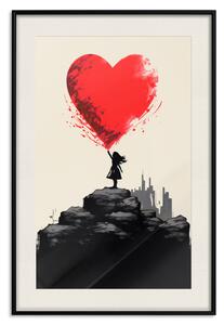 Plakát Červené srdce - dívka s balonkem inspirovaná Banksyho stylem graffiti