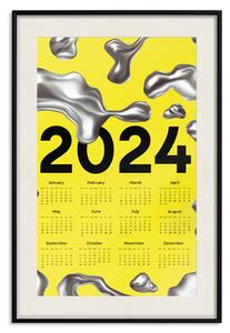 Plakát Kalendář 2024 - žluté pozadí se stříbrnými trojrozměrnými tvary