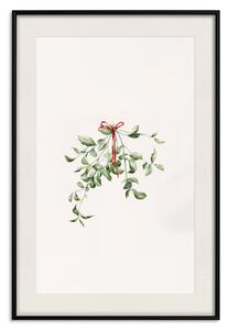 Plakát Vánoční jmelí - ilustrace větvičky převázané červenou stuhou