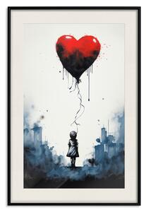 Plakát Červený balón - akvarelová kompozice inspirovaná Banksyho stylem