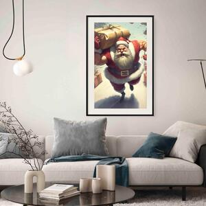 Plakát Vánoční šílenství - svalnatý Santa Claus nesoucí dárek