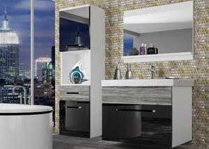 Koupelnový nábytek Belini černý lesk / šedý antracit Glamour Wood + umyvadlo + zrcadlo ROD PM 3/0/W/BGW1/0/ZW