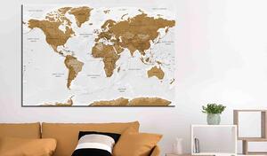 Korková nástěnná dekorační tabule Mapa světa světadílů - zeměpisné tvary s názvy na světlém pozadí