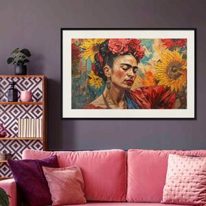 Plakát Portrait of Frida - A Woman Against a Background of Sunflowers Inspired by Van Gogh