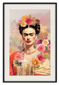 Plakát Subtle Portrait - Frida Kahlo on a Blurred Background Full of Flowers