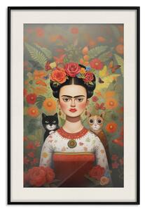 Plakát Cartoon Frida - Portrait of a Woman With Two Cats on Her Shoulders