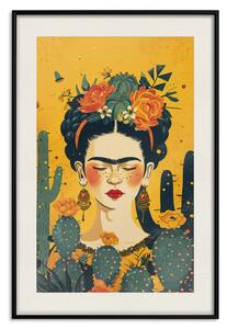 Plakát Frida With Cacti - Cartoon Portrait on Orange Background