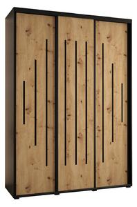 Šatní skříň YVONA 12 - 180/45 cm, černá / dub artisan / černá