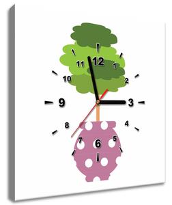 Obraz s hodinami Zelený stromeček ve váze Rozměry: 30 x 30 cm