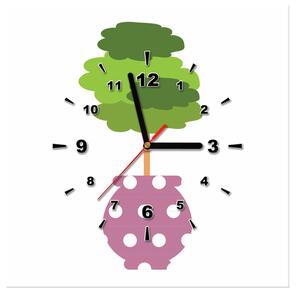 Obraz s hodinami Zelený stromeček ve váze Rozměry: 40 x 40 cm