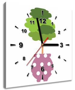 Obraz s hodinami Zelený stromeček ve váze Velikost: 30 x 30 cm