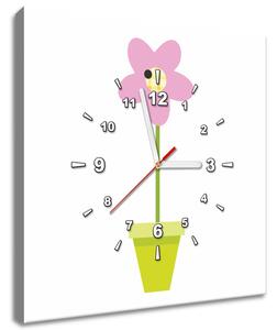 Obraz s hodinami Růžový kvítek v květináči Rozměry: 40 x 40 cm