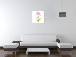 Obraz s hodinami Růžový kvítek v květináči Rozměry: 40 x 40 cm