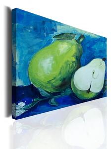 Obraz Příroda s ovocem (1 díl) - zelené hrušky na modrém pozadí