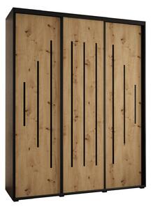 Šatní skříň YVONA 12 - 190/45 cm, černá / dub artisan / černá