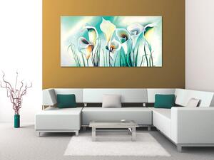 Obraz Kalí (1 díl) - motiv bílých květů s tyrkysovým vzorem