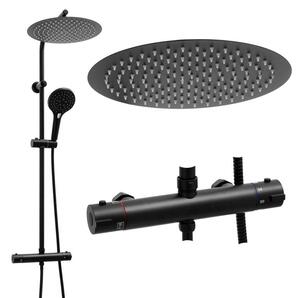 Erga Bergen, sprchový set s termostatickou baterií a dešťovou sprchou 30 cm, černá matná, ERG-YKA-BP.BERGEN THERM 30 BLK