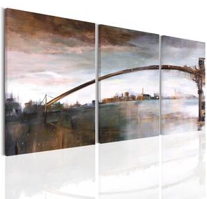 Obraz Městský most melancholie (3 díly) - městská architektura s řekou