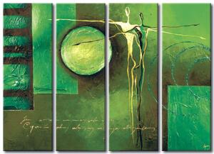 Obraz Králové světa (4 díly) - zelená abstrakce s párem siluet