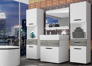 Koupelnový nábytek Belini bílý mat / šedý antracit Glamour Wood + umyvadlo + zrcadlo KOR M 6/1/W/WGW1/0/ZW