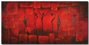 Obraz Rituál (1 díl) - siluety tance na červeném pozadí s desénem