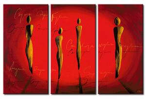 Obraz Abstrakce s červeným (3 díly) - siluety postav s nápisy
