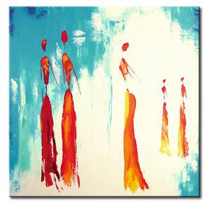 Obraz Oranžové ženy (1 díl) - abstrakce na modrém pozadí