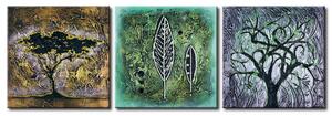Obraz Příroda (3 díly) - abstrakce s stromy a listy s vzory