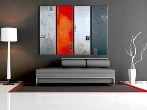 Obraz Oranžový akcent (4 díly) - šedá abstrakce s vzory