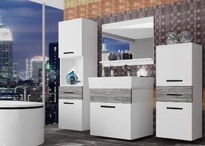 Koupelnový nábytek Belini bílý mat / šedý antracit Glamour Wood + umyvadlo + zrcadlo KOR M 5/1/W/WGW1/0/ZW