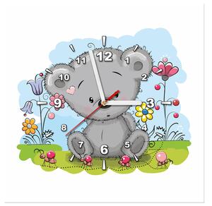 Obraz s hodinami Medvídek na louce Rozměry: 40 x 40 cm