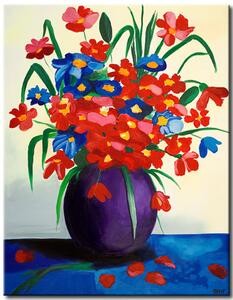 Obraz Kytice ve fialové váze (1 díl) - barevný motiv květin
