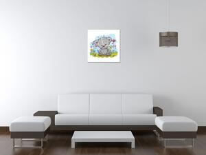Obraz s hodinami Medvídek na louce Rozměry: 30 x 30 cm