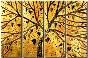 Obraz Zlatá abstrakce (4 díly) - strom s listy ve tvaru srdce