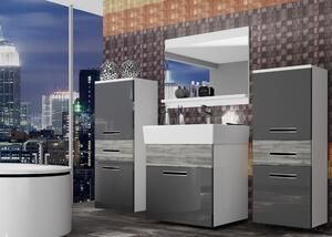 Koupelnový nábytek Belini šedý lesk / šedý antracit Glamour Wood + umyvadlo + zrcadlo KOR PM 4/1/W/SGW1/0/ZW