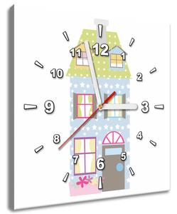 Obraz s hodinami Modrý domeček Velikost: 30 x 30 cm