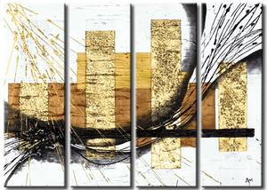 Obraz Abstrakce (4 díly) - zlaté geometrické tvary s černou stuhou