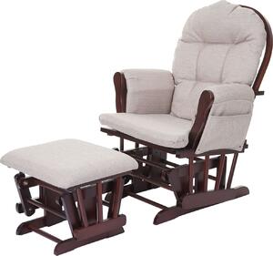Relaxaní křeslo HWC-C76, houpací křeslo s taburetem Látka/textil, krémov edá, rám hndý
