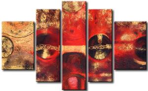 Obraz Abstrakce (5-dílný) - zlatá fantazie s koly na červeném pozadí