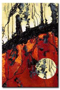 Obraz Temná síla (1-dílný) - černá abstrakce na červeno-bílém pozadí