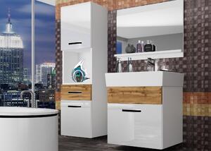 Koupelnový nábytek Belini bílý lesk / dub wotan + umyvadlo + zrcadlo Výrobce KOR PM 3/1/W/WDW/0/ZW