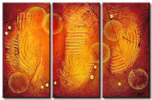 Obraz Stopy (3-dílný) - oranžová abstrakce s fantazií otisků