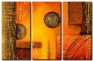 Obraz Kompozice (3-dílný) - oranžová abstrakce se zlatými koly