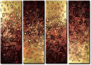 Obraz Zlato a měď (4-dílný) - abstrakce s fantazií malých prvků