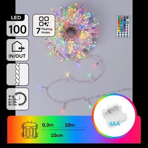 Aigostar -LED Venkovní vánoční řetěz 100xLED/7 funkcí 4xAA 10,3m IP44 multicolor