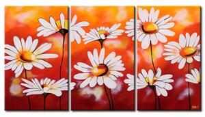 Obraz Pampelišky (3-dílný) - kompozice květů na pozadí v barvách léta