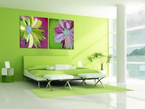 Obraz Fantazie (2-dílný) - barevné ilustrace květů na pozadí s nápisy