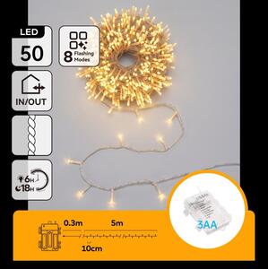 Aigostar - LED Venkovní vánoční řetěz 50xLED/8 funkcí 3xAA 5,3m IP44 teplá bílá
