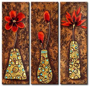 Obraz Letní příroda (3dílný) - abstrakce s motivem květů a rostlin