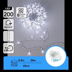 Aigostar-LED Venkovní vánoční řetěz 200xLED/8 funkcí 4xAA 20m IP44 studená bílá